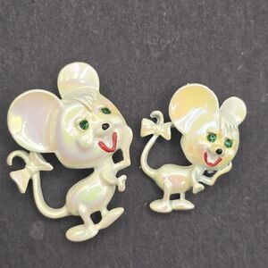 Mice Lapel Hat or Scarf Pins Pearl Finish Set of 2